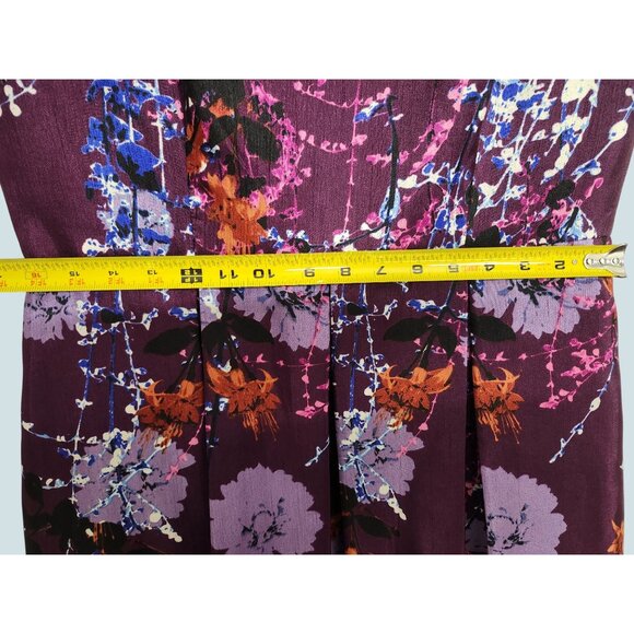 Gorgeous Julian Taylor Sz 14 Belted Dress Purple Floral Pleated Bottom Knee Leng - Picture 12 of 14
